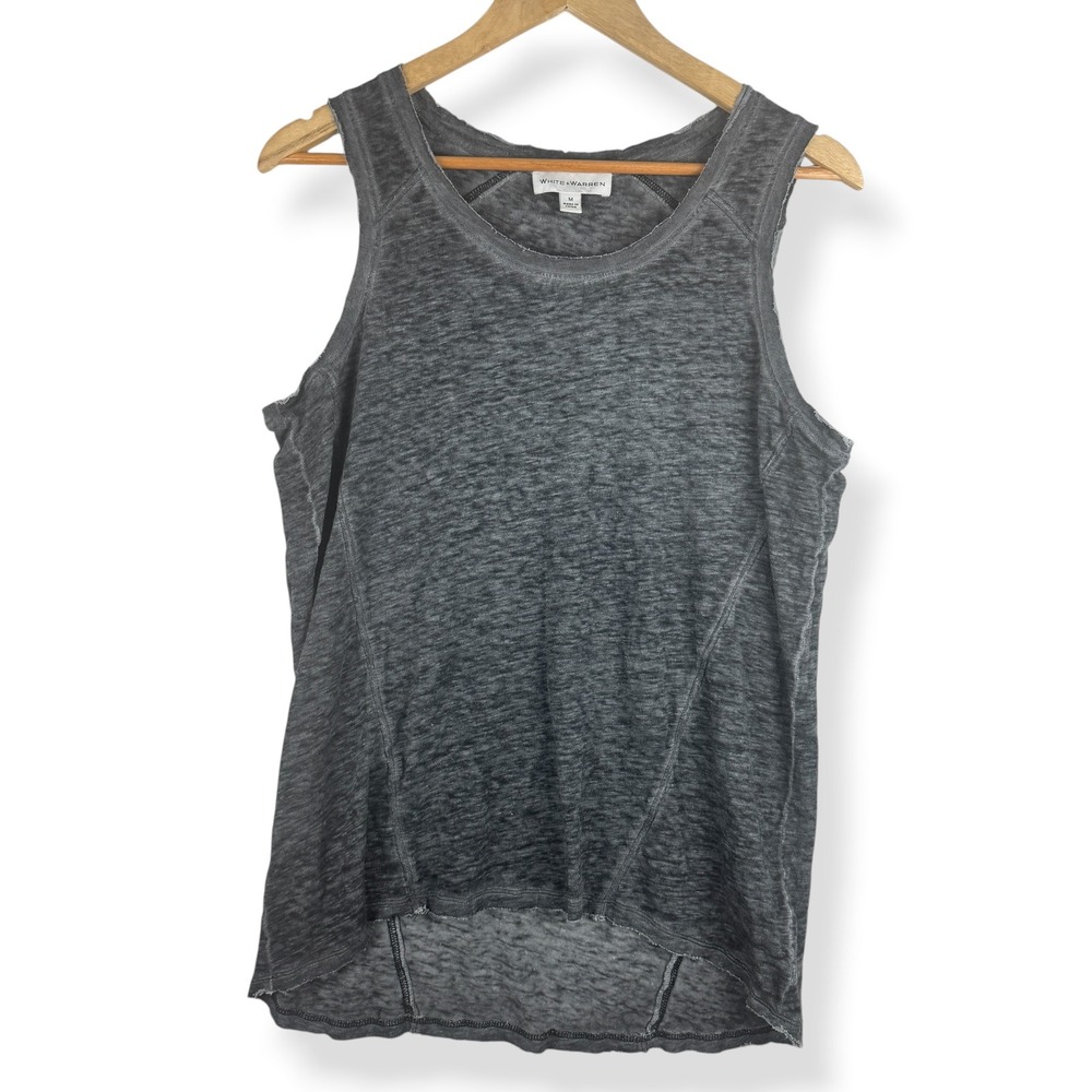White Warren 100% Linen Tank Top Womens Size Medium Minimalist Gray Raw Edge